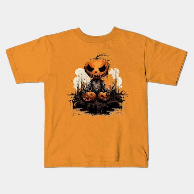 Evil Pumpkin Doll Halloween Kids T-Shirt by FrogandFog